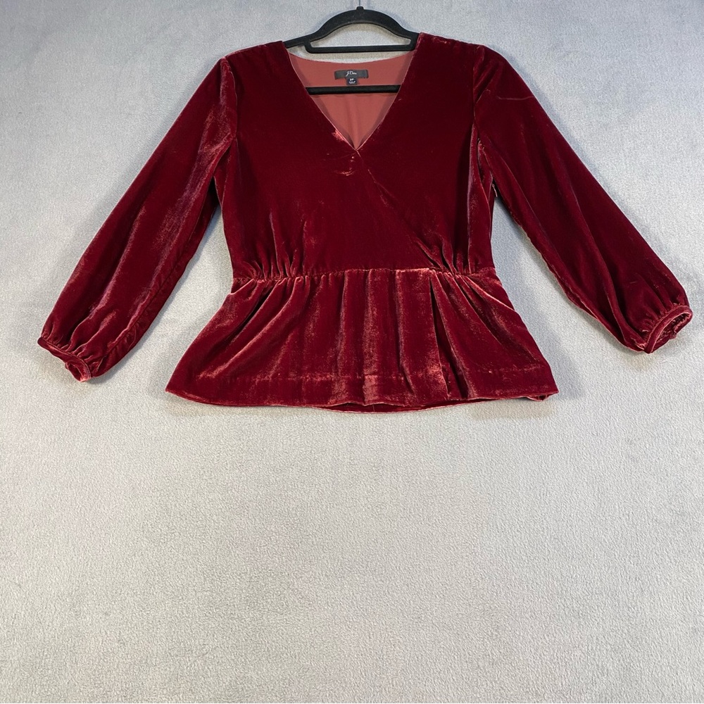 J. Crew petite women’s red/burgundy Velvet V-Neck faux wrap V-neck Blouse, 2P